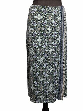 J. Jill Petite Straight Maxi Skirt Blue Green Mosaic Print Size Large Petite